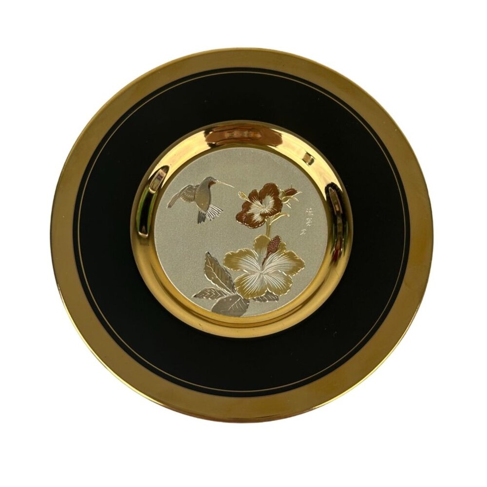Chokin Dynasty Gallery Hummingbird Gold and Black Decorative Plate Oriental Home